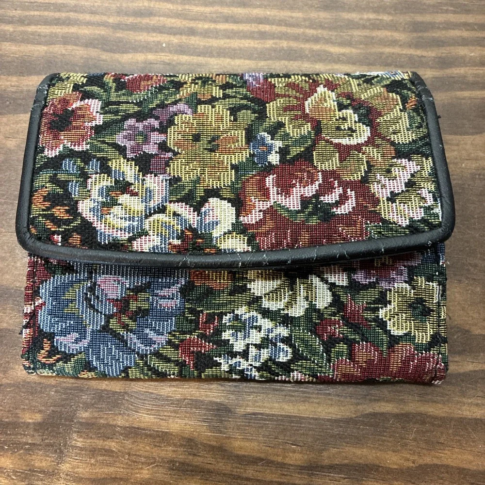 Vintage Floral Tapestry Shoulder Bag Wallet Set Multicolor Grandmacore